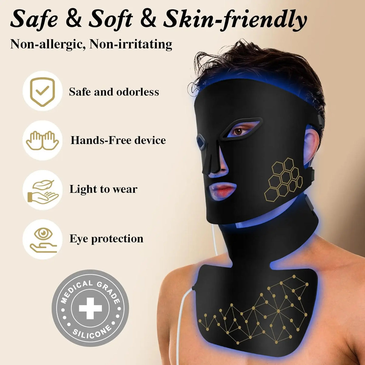 Masque LED Rechargeable Visage & Cou – Thérapie par Lumière Rouge Infrarouge
