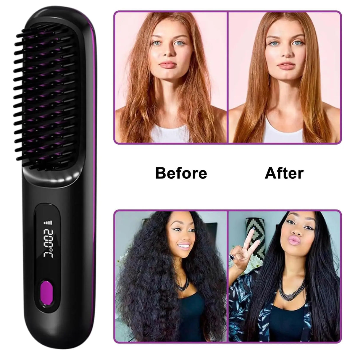 Lisseur brosse sans fil en céramique pour cheveux lisses