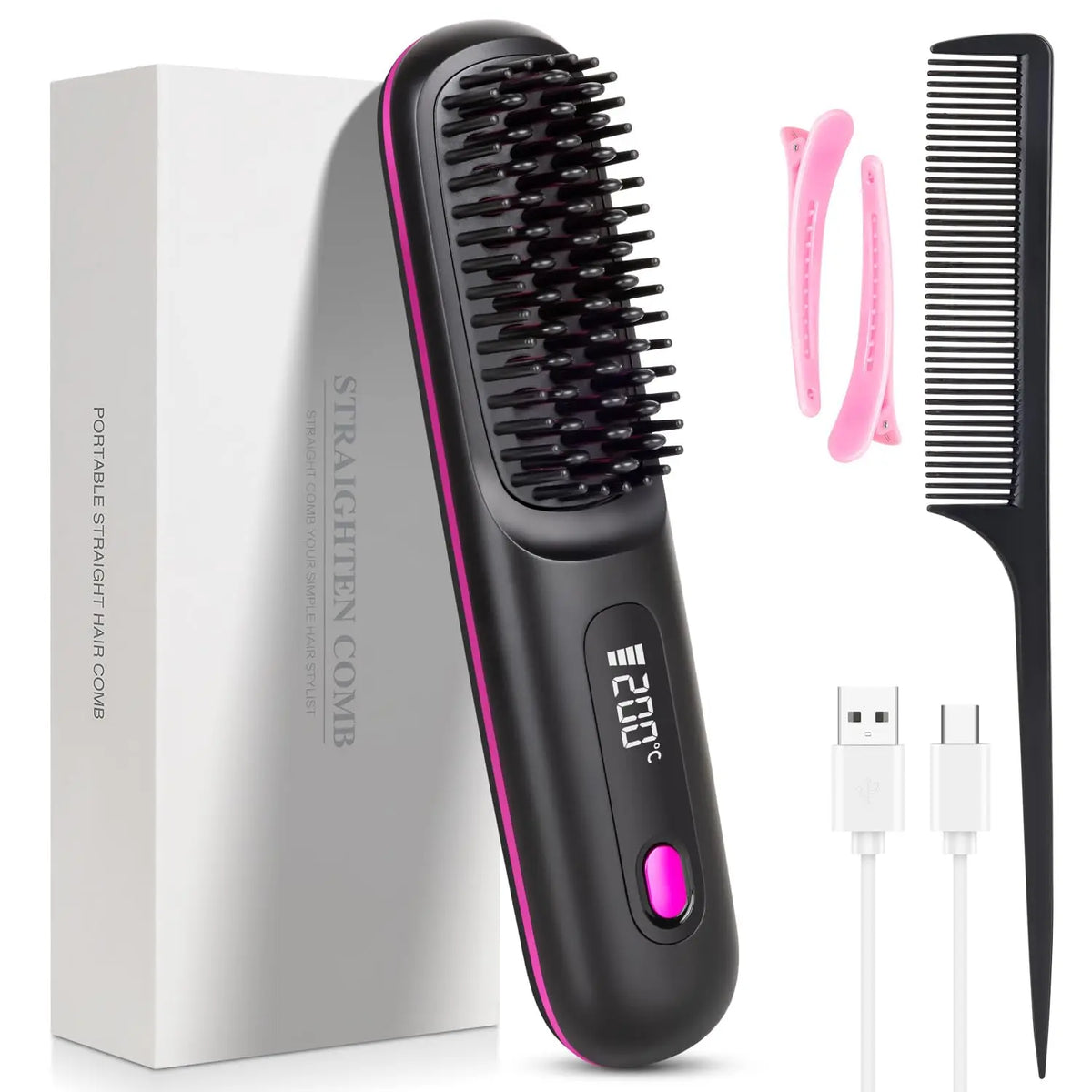 Lisseur brosse sans fil en céramique pour cheveux lisses