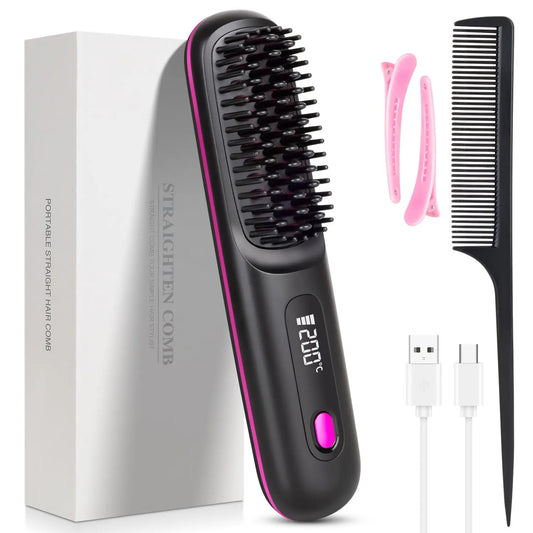 Lisseur brosse sans fil en céramique pour cheveux lisses