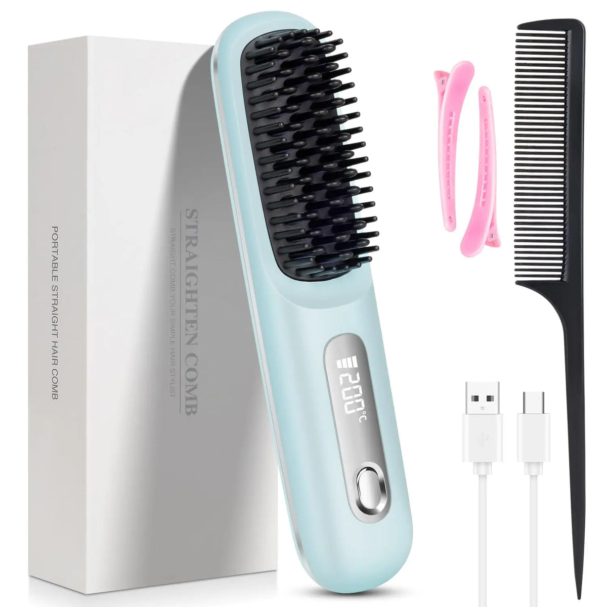 Lisseur brosse sans fil en céramique pour cheveux lisses